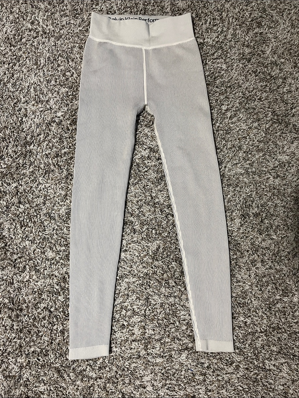Calvin Klein Cream Ribbed High-Waist Leggings